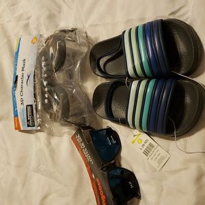 Boys sandles ,sunglasses and shark goggles all New w tags